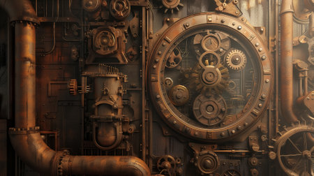 Classic steampunk background in steampunk style. Mechanisms, gears. High quality illustrationの素材