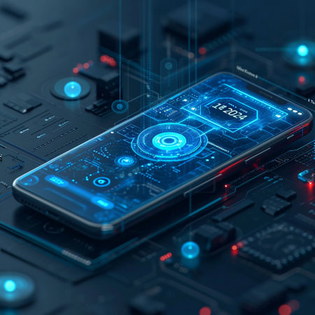 The emblem of 2024. The symbol of the year of technology. The inscription on the smartphone. High quality photoの素材