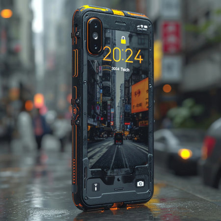 The emblem of 2024. The symbol of the year of technology. The inscription on the smartphone. High quality photoの素材
