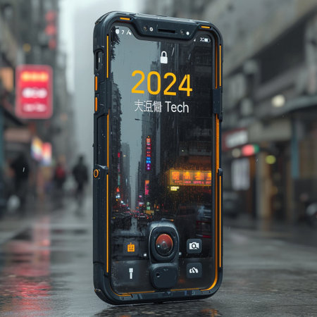 The emblem of 2024. The symbol of the year of technology. The inscription on the smartphone. High quality photoの素材