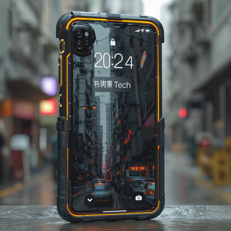 The emblem of 2024. The symbol of the year of technology. The inscription on the smartphone. High quality photoの素材