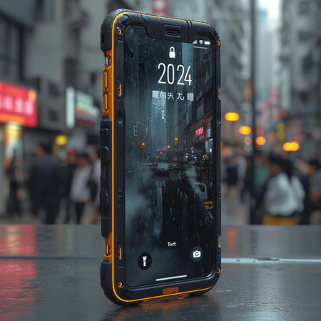 The emblem of 2024. The symbol of the year of technology. The inscription on the smartphone. High quality photoの素材