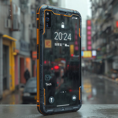 The emblem of 2024. The symbol of the year of technology. The inscription on the smartphone. High quality photoの素材