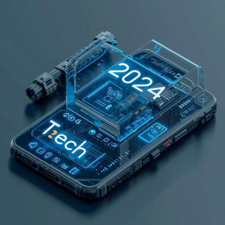 The emblem of 2024. The symbol of the year of technology. The inscription on the smartphone. High quality photoの素材