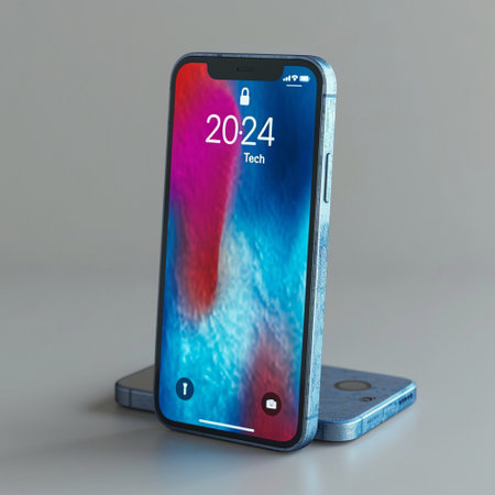 The emblem of 2024. The symbol of the year of technology. The inscription on the smartphone. High quality photoの素材