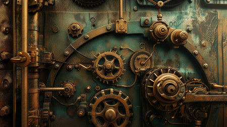 Classic steampunk background in steampunk style. Mechanisms, gears. High quality illustrationの素材