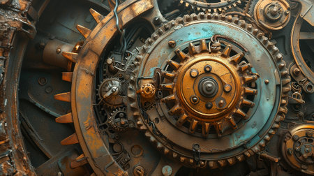Classic steampunk background in steampunk style. Mechanisms, gears. High quality illustrationの素材