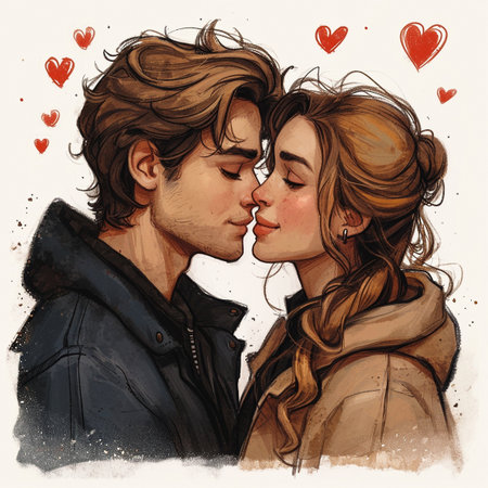 A beautiful drawing of a beloved couple. Valentine's day. High quality illustrationの素材