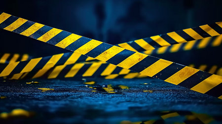 The police line. Warning tape on a dark blue background. Warning. High quality illustrationの素材