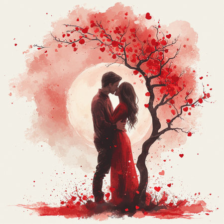A beautiful drawing of a beloved couple. Valentine's day. High quality illustrationの素材