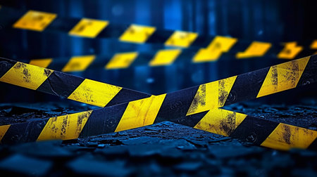 The police line. Warning tape on a dark blue background. Warning. High quality illustrationの素材