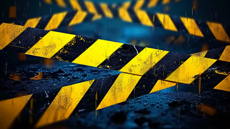 The police line. Warning tape on a dark blue background. Warning. High quality illustrationの素材