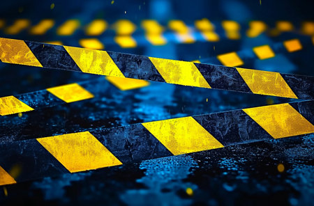 The police line. Warning tape on a dark blue background. Warning. High quality illustrationの素材