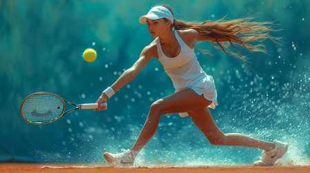 Athletic girl playing tennis. High quality photoの素材