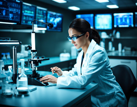 Laboratory scientific and medical research. Doctors and scientists conduct experiments and experiments. High quality illustrationの素材