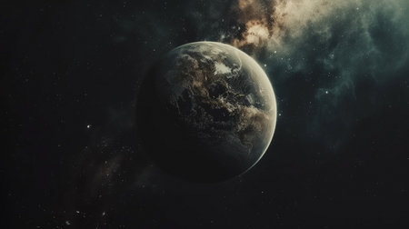 A distant and unexplored space. Star systems, planets and satellites. High quality illustrationの素材