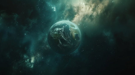 A distant and unexplored space. Star systems, planets and satellites. High quality illustrationの素材