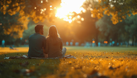 A couple in love on a picnic. High quality photoの素材