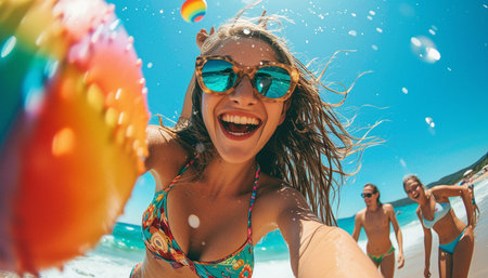 Young people relax on the beach. Resort holiday. High quality photoの素材