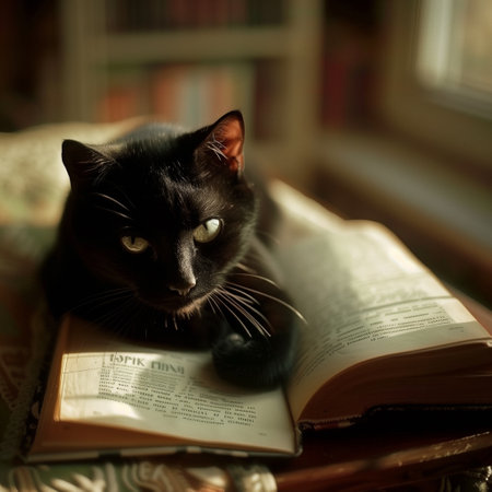 Colorful photo of a black cat on a book. High quality photoの素材