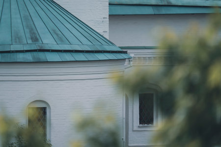 Close-up of a historical building showcasing intricate architectural details and ornate decorations. The structure features detailed windows, domed roofs, and decorative elementsの写真素材