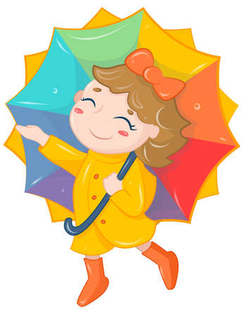 digital illustration "Happy girl under rainbow umbrella"の写真素材