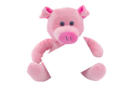 Children's toy a pig with the empty form the isolatedの写真素材