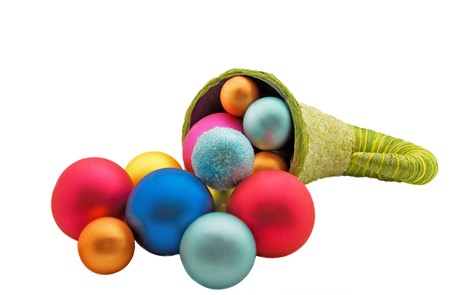 Christmas-tree decorations got enough sleep from a horn of plenty isolatedの写真素材