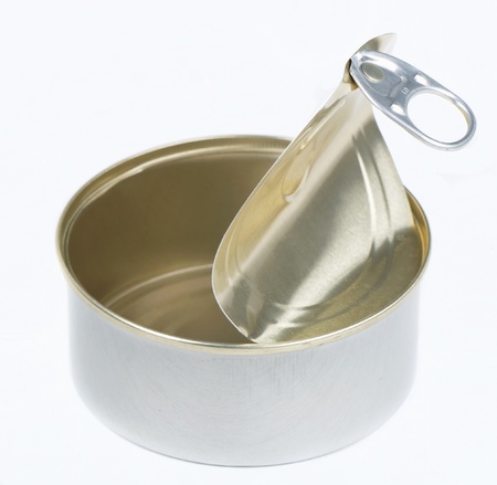 Iron box for canned food on white background