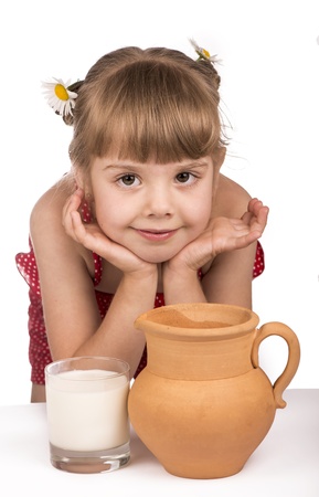 Little girl and milkの写真素材