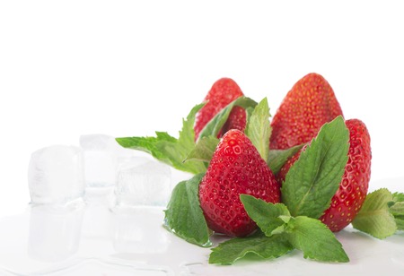 strawberry mint and ice  isolated on whiteの写真素材