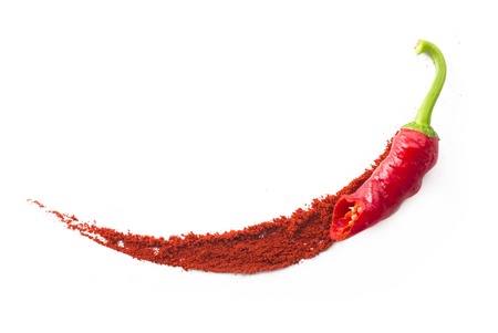 Hot red chili or chilli pepper isolated on white backgroundの写真素材