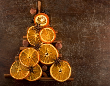 Christmas and New Year decoration with dried orange and cinnamon