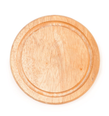 Wooden cheese board, isolated on whiteの写真素材
