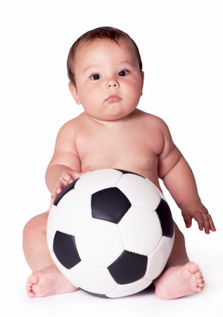 Child with soccer ball All on white backgroundの写真素材