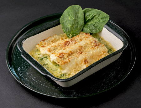 Lasagna with spinach. Homemade Italian lasagna with spinach chicken.の写真素材