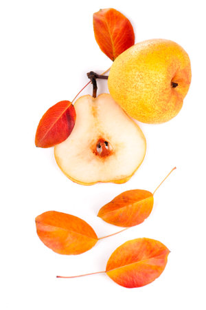 Fresh ripe pears isolated on white backgroundの写真素材
