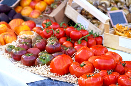 tomatoes are sold at the marketの写真素材
