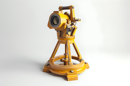 A striking image showing a yellow theodolite on a white background, ideal for technical and measurement concepts. A.I.の素材