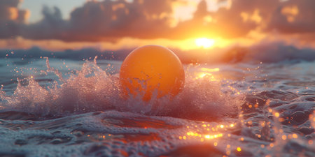 A breathtaking ocean sunrise with a perfect sphere. ideal for meditation and nature-related design projects. A.I.の素材