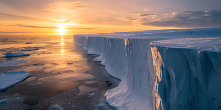 Glowing sunset over a massive iceberg. perfect for environmental, climate, and travel use. A.I.の素材