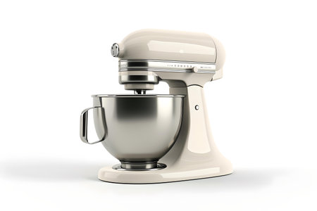 Sleek design kitchen stand mixer isolated on white background, embodying modern culinary tools. A.I.の素材