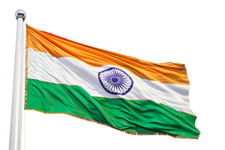 Indian flag fluttering against a clear sky represents patriotism and national pride. perfect for republic day. A.I.の素材