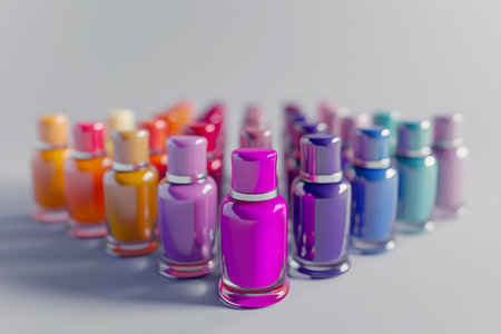 An assorted collection of colorful nail polish bottles set against a neutral background perfect for beauty visuals. A.I.の素材