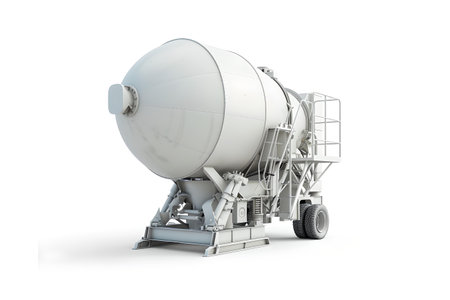 Detailed image of a modern cement mixer truck isolated on a white backdrop for commercial use. A.I.の素材