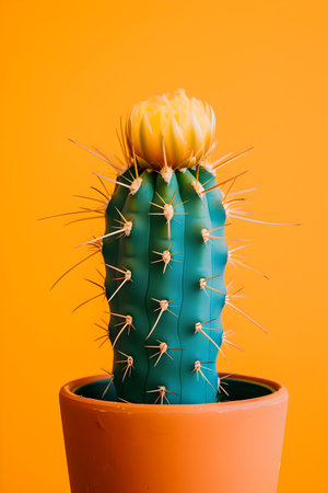 Bright and sharp cactus with a blooming flower in a pot. perfect for modern minimalist interior design. A.I.の素材