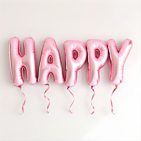 Pink letter balloons forming the word HAPPY. ideal for birthday, party decoration, and cheerful events. A.I.の素材