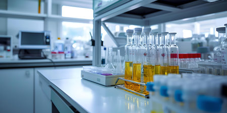 A close-up of a lab interior showing scientific equipment for research in the field of science and medicine. A.I.の素材