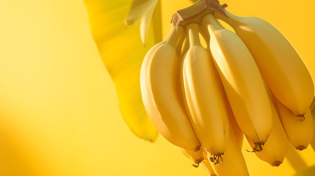 Bunch of bananas with a bright yellow backdrop, perfect for nutrition and diet-related themes. A.I.の素材