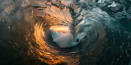 Surreal image of a lonely iceberg surrounded by the swirling waters of a vortex, symbolizing nature's power. A.I.の素材